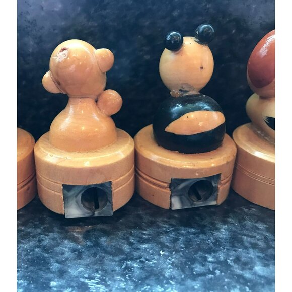 Set of 8 Vtg Wooden Pencil Sharpeners E552 Monkey Panda Bear Lion Ram Cat Turtle - Picture 10 of 10